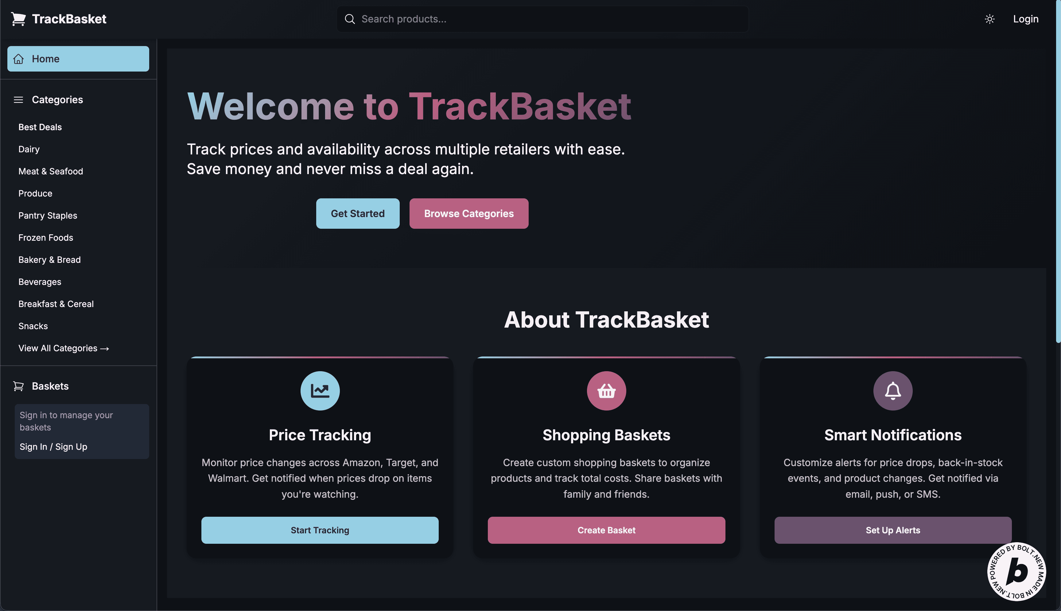 TrackBasket app screenshot